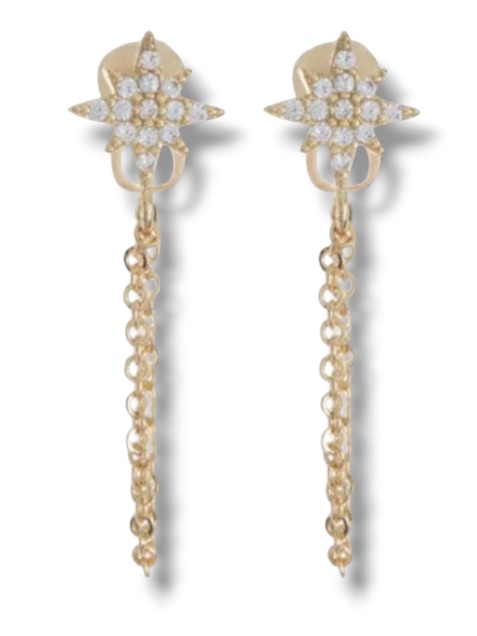 Panacea Womens 14k Gold Plated Cz Starburst Draped Chain Front Back Earrings 15$